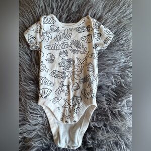 Old Navy White Baby One-Piece with Black Ocean Print